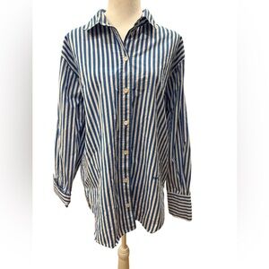 Frame Blue and White Striped Casual Button Down Shirt Medium